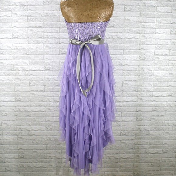 TEEZE ME Dress Homecoming Lilac Lavender Vertical Ruffle Prom High Low Juniors 3 - Picture 5 of 13